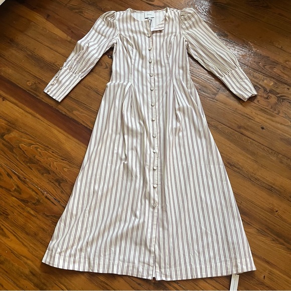 Reformation NEW Long Sleeve Button Front Halia Midi Dress August Stripe size 6 - Picture 2 of 15